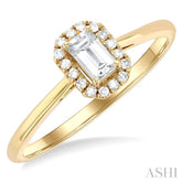 5x3 MM Octagonal Shape White Topaz and 1/20 Ctw Single Cut Diamond Halo Semi-Precious Ring in 10K Yellow Gold